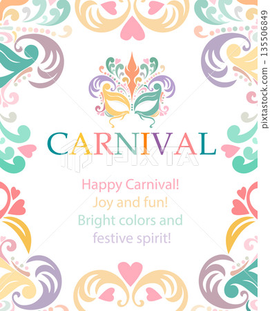 Carnival mask. Festive background. Hand drawn. Not AI, vector illustration Carnival mask. Festive background. Hand drawn. Not AI, vector illustration 135506849