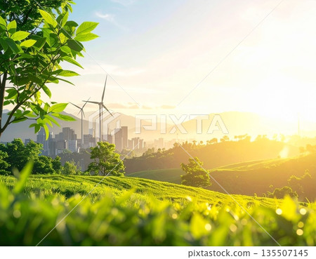 A sustainable future society where nature and cities coexist | Image of green energy 135507145