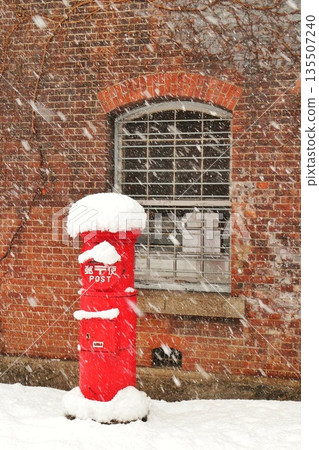 Snow-covered Red Brick Warehouse and mailbox Snow-covered Red Brick Warehouse and mailbox 135507240