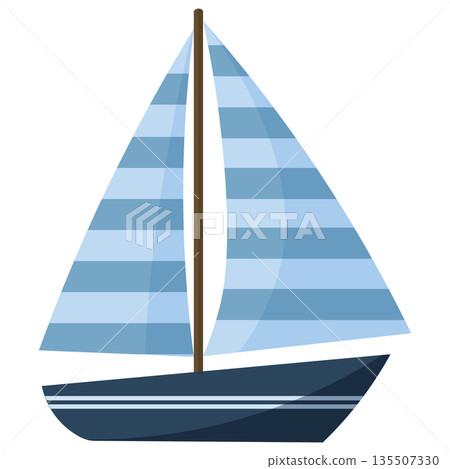 Blue Sailboat Ocean Travel Vector Illustration 135507330