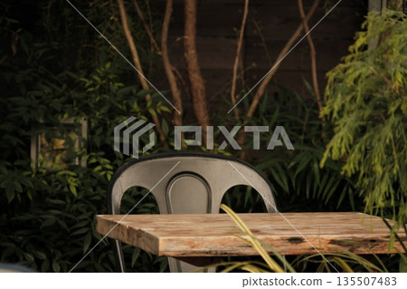 Calm scenery on the garden terrace, outdoor cafe, natural lifestyle, copy space 135507483