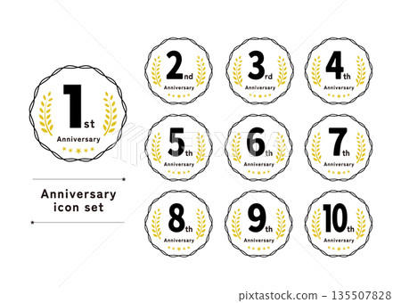 Simple and cute laurel wreath anniversary icon set Simple and cute laurel wreath anniversary icon set 135507828
