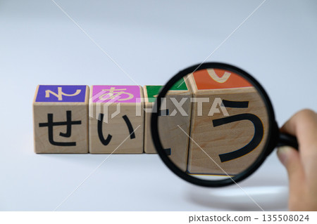 Success building blocks viewed through a magnifying glass 135508024
