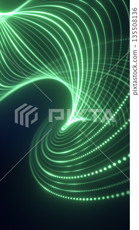 Smooth flowing ribbons of glowing green light forming a dynamic, futuristic abstract wave pattern 135508136
