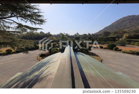 View of the south garden from the second floor of the main building of the Commerce and Industry Promotion Hall in Ritsurin Garden 135509230