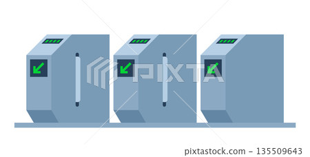 Turnstile. Subway station or airport security element. Entrance gates. Access control equipment. Vector illustration. 135509643
