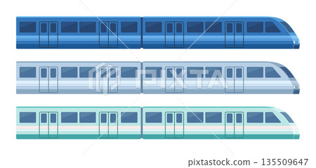 Set of passenger train. Subway transport underground train. Metro train vector illustration 135509647
