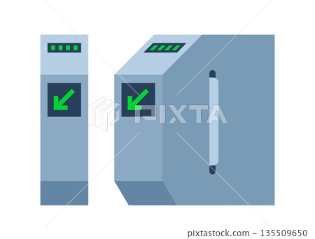 Turnstile. Subway station or airport security element. Entrance gates. Access control equipment. Vector illustration. 135509650