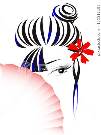 Woman's face holding a folding fan Woman's face holding a folding fan 135511193