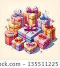 beautifully wrapped gifts with hearts and ribbons 135511225