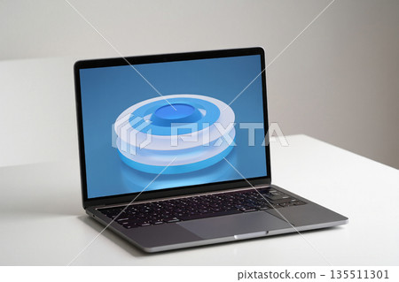 laptop with blue screen on table 135511301