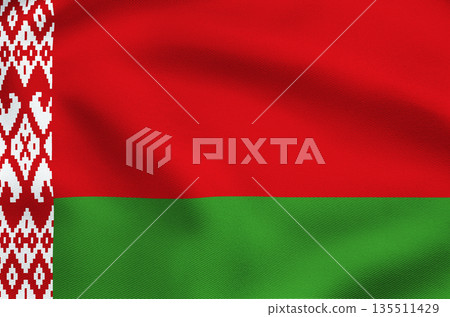 National flag of Belarus with red and green colors and traditional ornamental pattern. 135511429