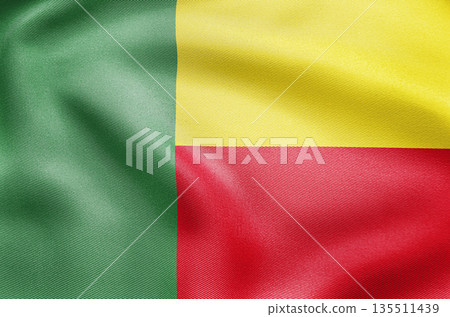 National flag of Benin with green yellow and red vertical and horizontal color blocks. 135511439