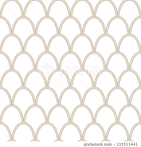 Fish mermaid decorative scale seamless pattern. Gold white simple theme seamless pattern. Abstract Japanese geometric line water wave and background. 135511441