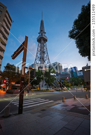 Chubu Electric Power MIRAI TOWER seen from Hisaya Odori Park in the early morning, Nagoya City, Aichi Prefecture Chubu Electric Power MIRAI TOWER seen from Hisaya Odori Park in the early morning, Nagoya City, Aichi Prefecture 135511499