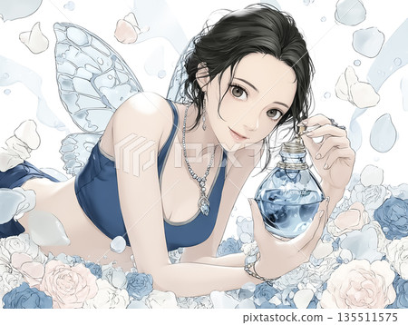 仙子系列：香氛仙子奉上一瓶香水 | 描繪香氣與療癒的奇幻插畫 135511575