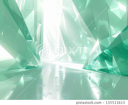 一片閃耀著光芒的巨大翡翠水晶空間 135511613