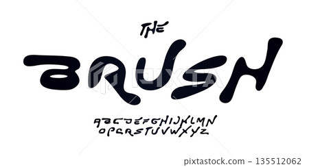 Brush Font Logo Alphabet Liquid Fluid Letter Set Modern Typography, Creative Rounded Melted Typographic Design for Curvy Urban Poster Headline, Y2K Playful Logotype, Organic Fonts. Vector Typeface 135512062