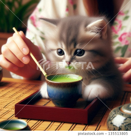 Kitty tasting matcha Kitty tasting matcha 135513805