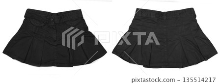 Black mini skirt. Black color skirt isolated on white background. 135514217