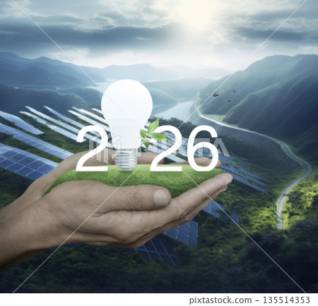 Happy new year 2026 green ecology and saving energy concept, Generative AI 135514353