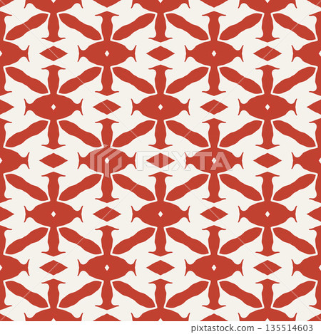 Terracotta Geometric Seamless Pattern Background with Abstract Leaf Motifs, Repeatable Illustration Terracotta Geometric Seamless Pattern Background with Abstract Leaf Motifs, Repeatable Illustration 135514603