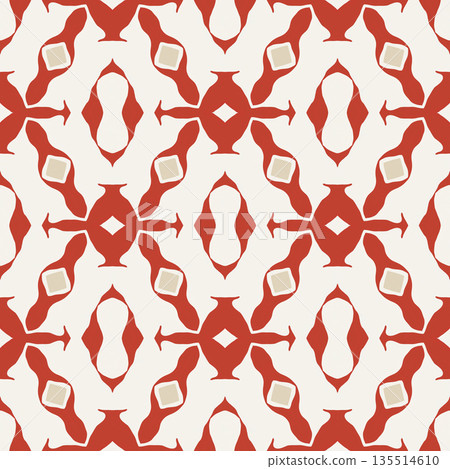 Terracotta Geometric Seamless Pattern Background with Abstract Motifs, Repeatable Illustration Terracotta Geometric Seamless Pattern Background with Abstract Motifs, Repeatable Illustration 135514610