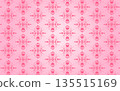 Pink hearts, feathers and flowers vector pattern 135515169