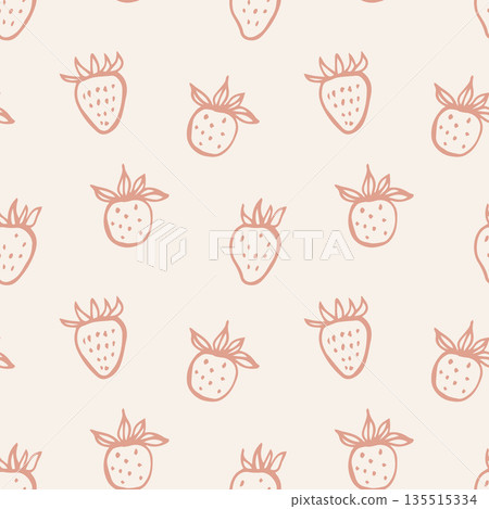 Whimsical retro cottagecore strawberry seamless pattern. Coquette hand drawn doodles. Vintage charming print for fabric, wallpaper and wrapping paper 135515334
