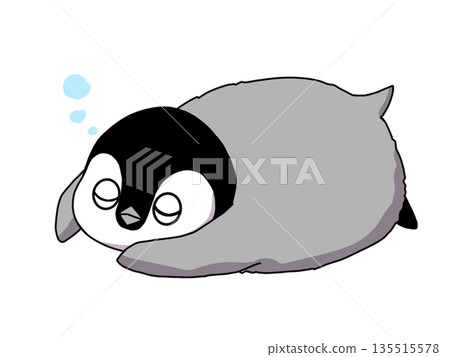 Illustration of a sleeping baby emperor penguin 135515578