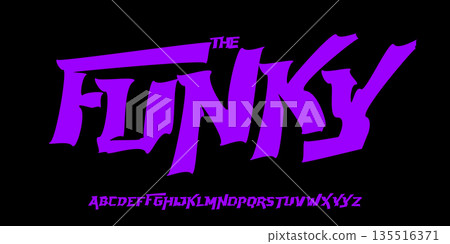 Crooked Funky Graffiti Font Logo Bold Alphabet Rough Rubber Letter Set Modern Typography, Creative Typographic Design for Punk Title Text, Typo Poster Headline, Cartoon Urban Fonts. Vector Typeface 135516371