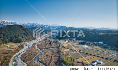 Scenery around the Hayatsuki River flowing through eastern Toyama Prefecture 135516423