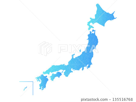 日本地圖,藍色漸層背景上有白色圓點 日本地圖,藍色漸層背景上有白色圓點 135516768
