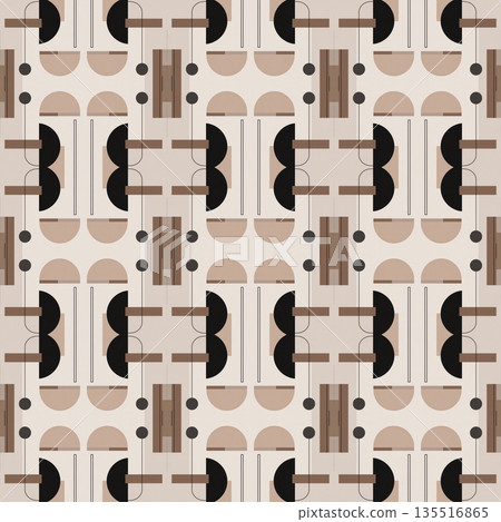 Beige Black Olive Color Abstract Geometric Seamless Pattern Background, Surface Pattern Illustration for Wallpaper and Fabric Design 135516865