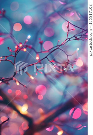 A dreamy, vertical background featuring soft-focus pink, purple, and white bokeh lights intertwined with delicate, dark branches and twigs. Captures a magical, festive, and ethereal mood A dreamy, vertical background featuring soft-focus pink, purple, and white bokeh lights intertwined with delicate, dark branches and twigs. Captures a magical, festive, and ethereal mood 135517108