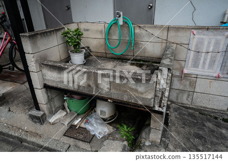 Faucet and sink at the eaves of an old house Faucet and sink at the eaves of an old house 135517144