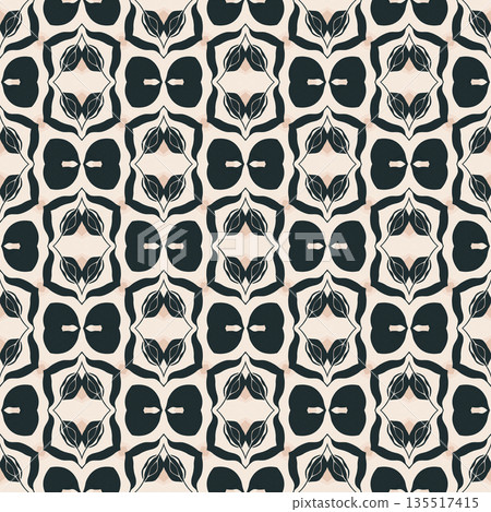 Beige Black Olive Color Abstract Geometric Seamless Pattern Background, Surface Pattern Illustration for Wallpaper and Fabric Design 135517415