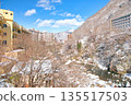 Kinugawa Onsen and Kinugawa River covered in snow in Nikko, Tochigi Prefecture 135517503