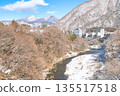 Kinugawa Onsen and Kinugawa River covered in snow in Nikko, Tochigi Prefecture 135517518