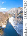 Kinugawa Onsen and Kinugawa River covered in snow in Nikko, Tochigi Prefecture 135517520