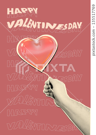 Happy Valentines Day collage poster mixed media style halftone Happy Valentines Day collage poster mixed media style halftone 135517769