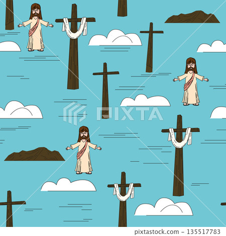 Seamless pattern He is risen, Easter, cross sky, cloud Seamless pattern He is risen, Easter, cross sky, cloud 135517783
