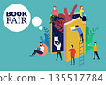 Book Fair or Festival concept, small people reading open huge book 135517784