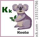 Koala letter K english alphabet card children 135517786