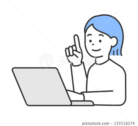 Vector illustration of a woman pointing at a computer Vector illustration of a woman pointing at a computer 135518274
