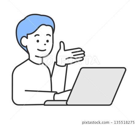 向量圖，描繪一名男子在電腦前講解指令。 135518275