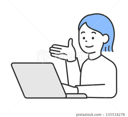 Vector illustration of a woman giving instructions in front of a computer 135518276