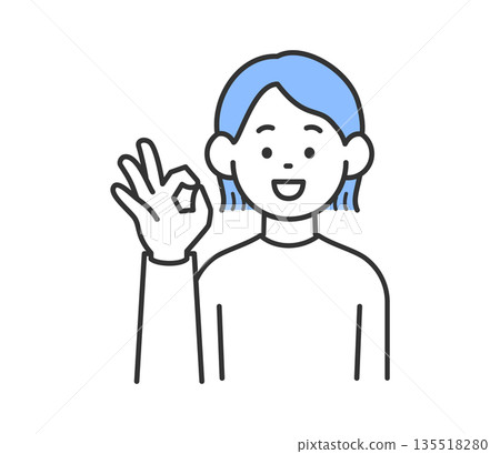 一位面帶微笑並做出OK手勢的女性的向量插圖 一位面帶微笑並做出OK手勢的女性的向量插圖 135518280