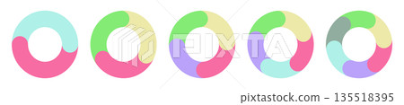 Set of colorful circular chart shapes - 2, 3, 4, 5, and 6 step cycle diagrams, vector illustrations 135518395