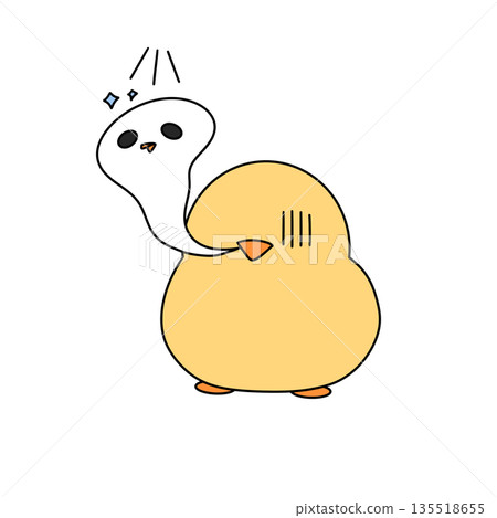A cartoon of a yellow bird with a white face and a black beak A cartoon of a yellow bird with a white face and a black beak 135518655